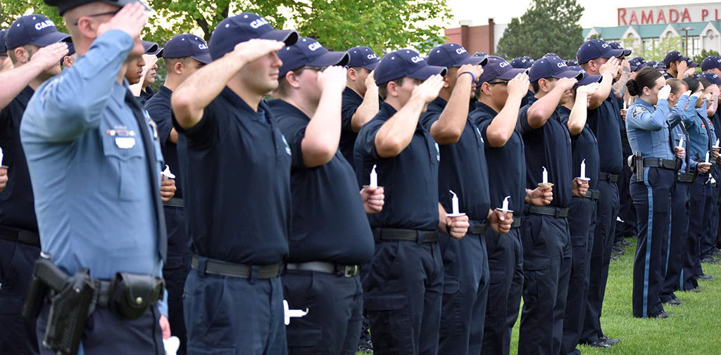 Police officers standing in line